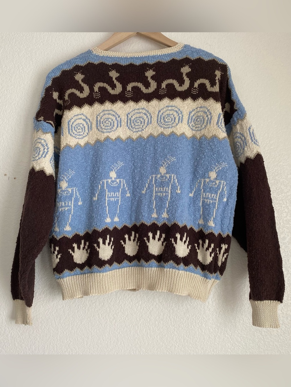 Vintage Felizzi hieroglyphic parietal art hand loomed knitted cardigan sweater - Picture 4 of 16